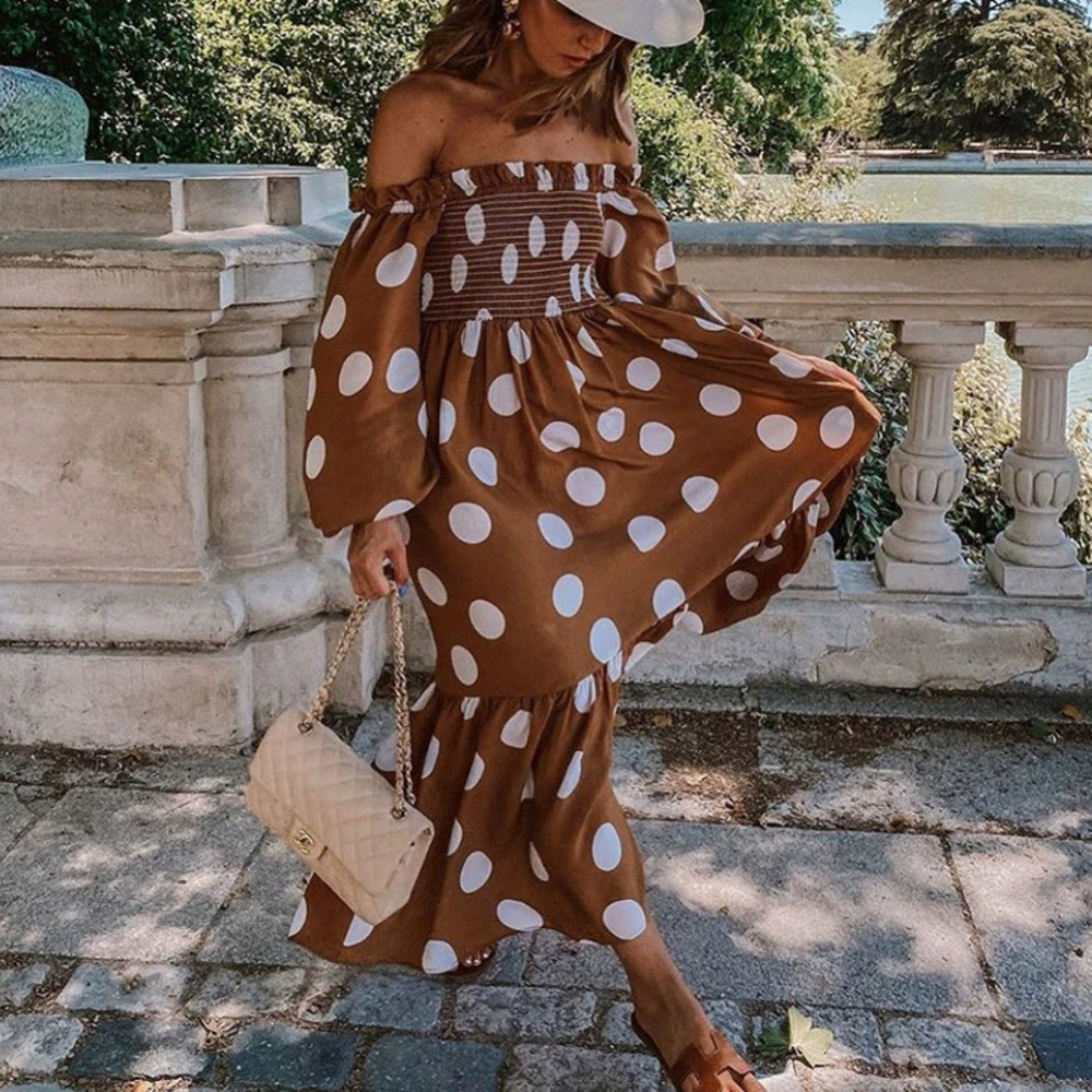 ZARA Chic Summer Loose Long Sleeve Off Shoulder Wrap Bust Printed Maxi Dress